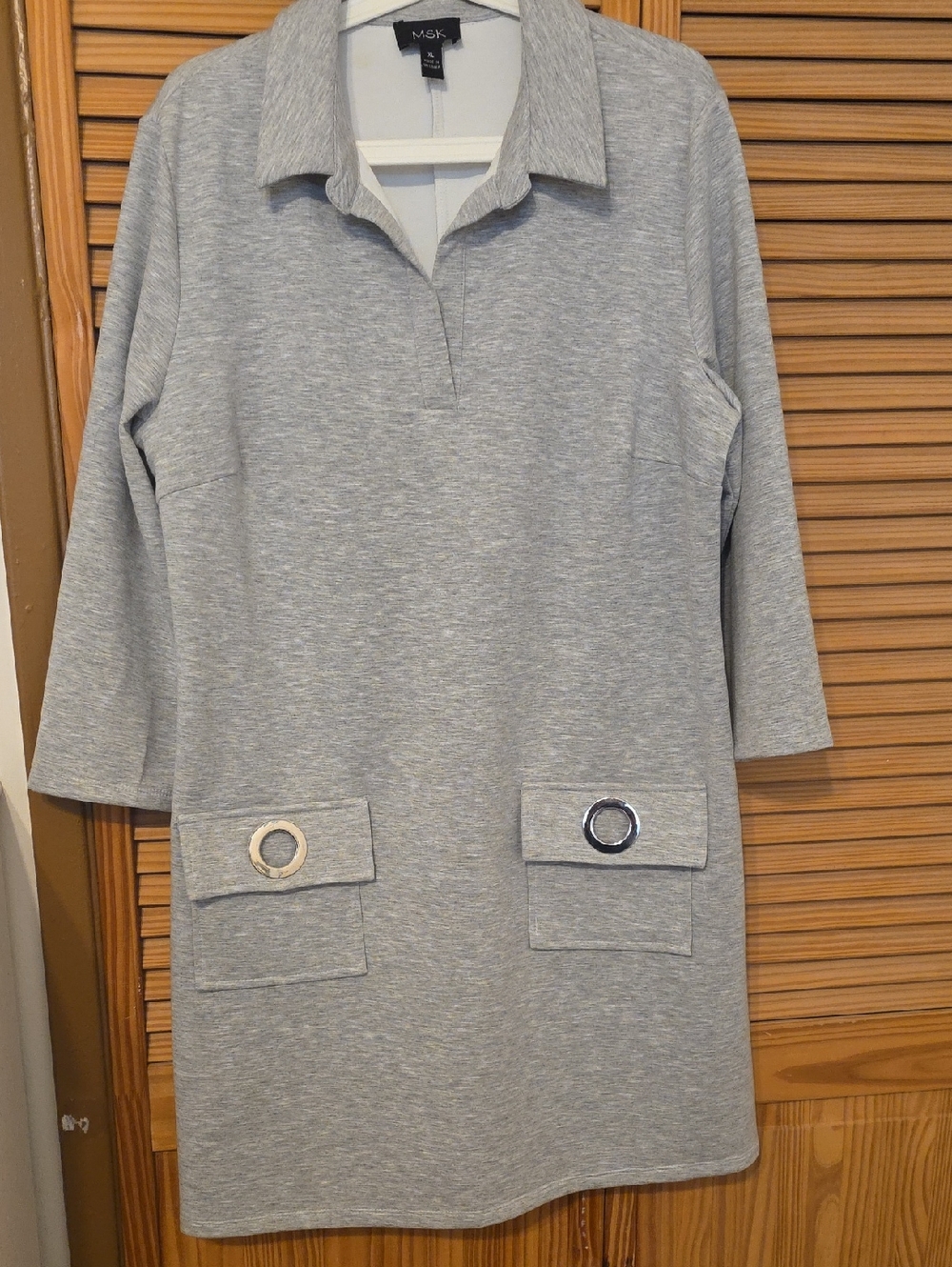 MSK Light Grey Midi Shift Dress with Collar and Ring-Pocket Detail